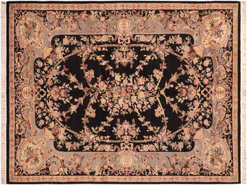 handmade Traditional Gujranwala Black Grey Hand Knotted RECTANGLE 100% WOOL area rug 6x9